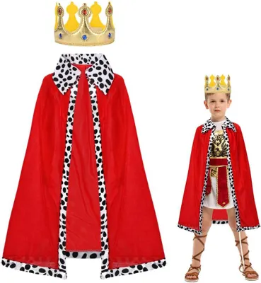 Produktbild von Kinder Königskostüm rote Velourscape mit Krone, 80 cm, Verkleidung für Fasching