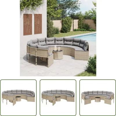 Produktbild von The Living Store Gartensofa mit Tisch und Kissen Rund Beige Poly-Rattan