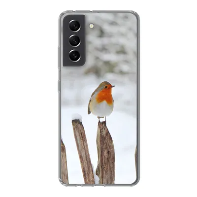 Produktbild von MuchoWow® Handyhülle Schutzhülle Hülle für Samsung Galaxy S21 FE Vogel - Zaun - Schnee Silikon Softcase Handy Hülle - Mobiltelefonhülle