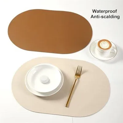 Produktbild von Set mit 6 ovalen Untersetzern – Kunstleder – Wasserdicht und rutschfest