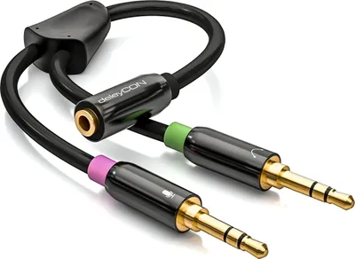 Produktbild von deleyCON Headset PC Laptop Adapter - Audio Klinken Y Adapter Kabel Stereo - 1x 3,5mm Klinke Buchse auf 2x 3,5mm Klinke Stecker - Smartphone Headset an PC oder Laptop