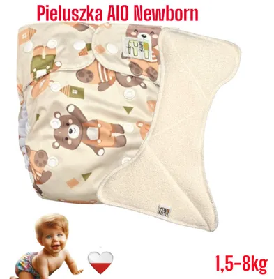 Image de Couches lavables tout-en-un pour nouveau-nés NappiMe, en bambou, motif ours vert
