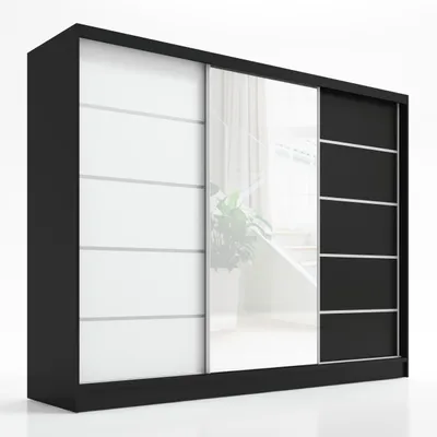 Produktbild von Schwebetürenschrank, 3-türig Schrank 200 cm mit Spiegel ARIVA 1 (Schwarz , Schwarz , Weiß)