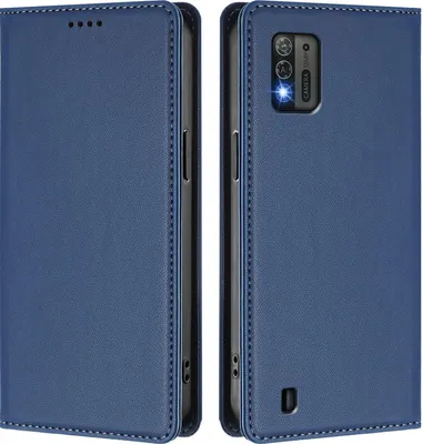 Image de Etui en cuir pour ZTE Blade A52 Lite, étui magnétique en cuirPolyuréthaneavec support Bleu foncé