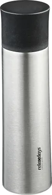 Produktbild von Relaxdays Trinkflasche Edelstahl, 500 ml, auslaufsicher, Kalt- & Heißgetränke, Vakuum Isolierflasche mit Becher, silber
