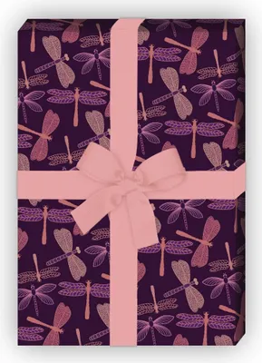 Produktbild von Schickes Sommer Geschenkpapier mit Libellen, lila - G10096, 32 x 48cm