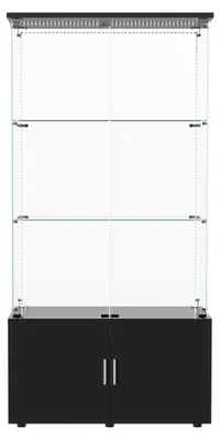 Image de Vitrine en verre avec éclairage LED, trois étagères et double porte, idéale pour le salon