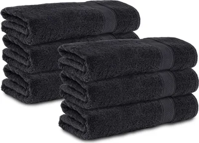 Produktbild von Komfortec 6er Handtücher 50x100 cm Set aus 100% Baumwolle, 470g/m², Frottee, Weich, Schwarz
