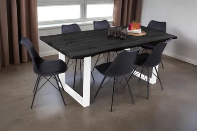 Produktbild von Esstisch Baumkante Holz-Optik Grau 180 x 90 U-Gestell weiß JOSY