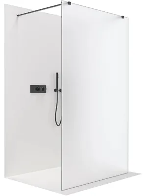 Zdjęcie produktu dla Ścianka prysznicowa Walk-in Onyx Duo L/P - 8 mm - prostokątna rama - czarny mat, szkło mleczne - 50x200 cm