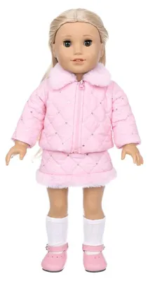 Productafbeelding van Poppenkleding Set - Roze Jas en Broek/Rok voor 18 inch Pop