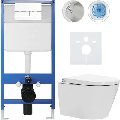 Imagen del producto de Conjunto completo para inodoro Profi/Cronus Standard - blanco brillante - Botón de descarga Line/Blanco - Instalación empotrada - 59,3 x 38,4 cm