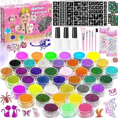Produktbild von Famanu Glittertattoo-Set 41 Farben - Temporäre Glitzer-Tattoos
