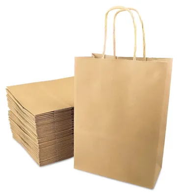 Produktbild von 40 Stück Kraftpapier-Tüten mit Griffen, 16 x 22 x 8 cm