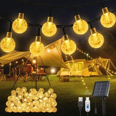 Zdjęcie produktu dla Zewnętrzna lampa solarna ze 100 diodami LED – wodoodporna (IP65) – 8 trybów świecenia na imprezy i wydarzenia