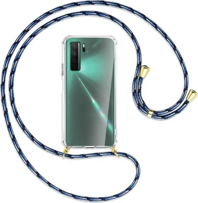 Produktbild von Handykette Backcover-Schutzhülle mit Band (Metall goldfarben) für Huawei P40 lite 5G - Blautöne