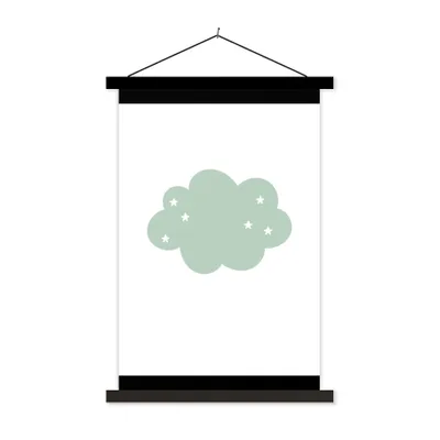 Produktbild von MuchoWow® Textilposter Wolke - Mädchen - Jungen - Sterne - Pastell - Kind 40x53 cm mit schwarzem Rahmen - Abbildung