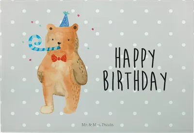 Produktbild von Mr. & Mrs. Panda Vesperplatte Bär Geburtstag - Grau Pastell - Geschenk, Happy Birthday, Brotzeitplatte, Servierplatte, Frühstücksbrett, Glückwunsch, Teddy, Küchenbrett