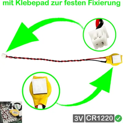 Produktbild von 10cm kabel RTC CMOS Batterien CR1220 3V Kabel und 2-poligem mit stecker 4 x 3 mm