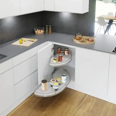 Produktbild von Vauth-Sagel Karussell Eckschrank Cornerstone Maxx Set Planero - Schrankauszug Küche - moderner Organizer für den Eckschrank, KB 1000mm FB 600mm links, Stahl/Holz silber/hellgrau