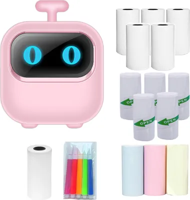 Obrázek produktu pro Mini termotiskárna, tiskárna okamžitých fotografií, tiskárna štítků, bezdrátová BT, kompatibilní s Android/iOS, s 9 rolemi papíru (57x26 mm), 5 rolemi štítků a 5 značkovači