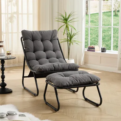 Obrázok produktu pre Záhradné ležadlo so stoličkou, pohodlné relaxačné kreslo s mäkkým vankúšom a podnožkou, ideálne do obývačky a spálne
