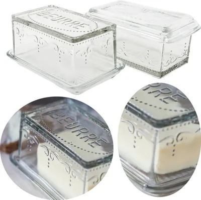 Produktbild von LS-LebenStil Vintage Glas Butterdose 16x10cm 2tlg. Deckel Beurre Butterglocke Butterschale