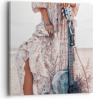Produktbild von Bild auf Leinwand - Leinwandbild - Einteilig - Frau Kleid Gitarre - 40x40cm - Wand Bild - Wanddeko - Wandbilder - Leinwanddruck - Bilder - Wanddekoration - Leinwand bilder - Wandbild - AC40x40-4685