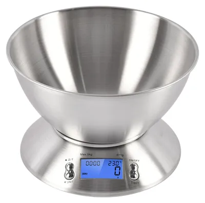 Image de Balance de cuisine Zimilo en acier inoxydable avec bol, précision de 5 kg/1 g, balance numérique avec écran LCD, fonction tare, arrêt automatique, pâtisserie et cuisine