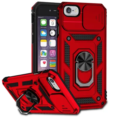 Obrázek produktu pro Pouzdro pro iPhone 6/6s/7/8/iPhone SE 2020 dvouvrstvé pouzdro s posuvným krytem kamery a prstencovým stojánkem červené