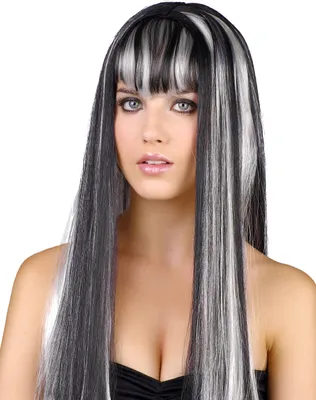 Produktbild von Langhaar-Perücke mit Strähnchen für Damen schwarz-weiss