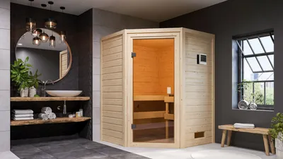 Produktbild von Karibu Sauna Innensauna Antonia Eckeinstieg ohne Zubehör 145x145x187 cm ohne Dachkranz