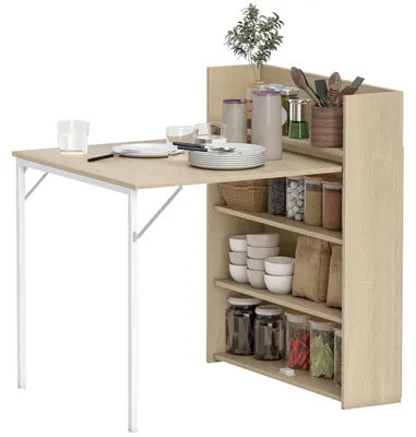 Produktbild von HOMCOM Esstisch Klappbar mit Regal, 78,5 x 91 x 93 cm, Eiche