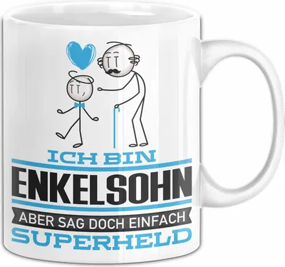 Produktbild von Enkelsohn Geschenk Tasse Ich Bin Enkelsohn Aber Sag Doch Einfach Superheld Lustige Geschenkdiee für Enkelsohn Kaffee-Becher (Weiß)