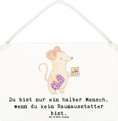 Produktbild von Mr. & Mrs. Panda Schild Raumausstatter Herz DIN A6 - Weiß - Geschenk, Türschild, holzbild, Motivschild, kleine aufmerksamkeit, Wandbild Holz