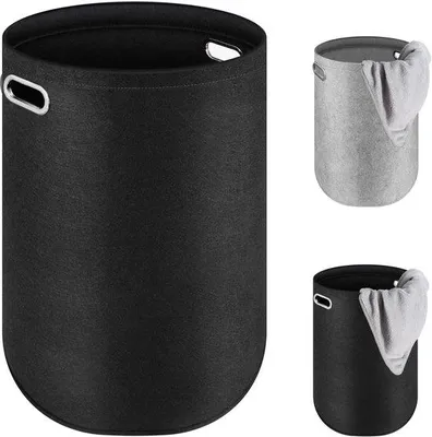 Image de Panier à linge noir, 80 l, pliable, de forme ronde
