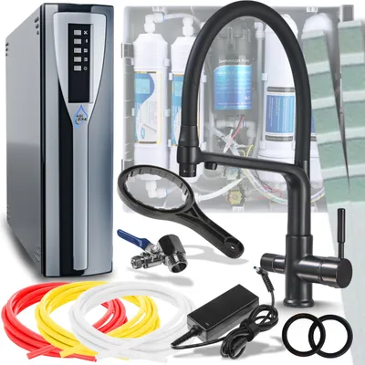 Immagine prodotto di Rubinetto da cucina a 3 vie Ari Flexible con doccetta estraibile, canna girevole 360 gradi, nero opaco, valvola in Vetroceramica per filtro acqua