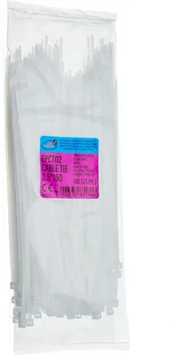 Imagen del producto de 100 abrazaderas de cable EINPARTS, modelo EPCT02, de 150 mm y 2,5 mm de ancho, en un paquete