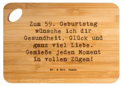 Produktbild von Mr. & Mrs. Panda Brett Spruch 59. Geburtstag - Transparent - Geschenk, Holzbrett, 59 Jahre, Glückwunsch, Geburtstagsgeschenk, warmherziger Wunsch, Frühstücksbrett, Liebe