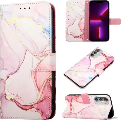 Produktbild von Moto G71 5G Hülle, Marmor Motiv Kunstleder Tasche Wallet Kartenfächer mit Standfunktion Klapp Schutzhülle für Motorola Moto G71 5G Pink Weiß