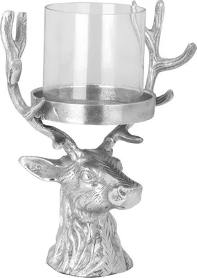 Produktbild von Windlicht Hirschkopf Aluminium H 28 cm, Glas Ø 12,5 cm