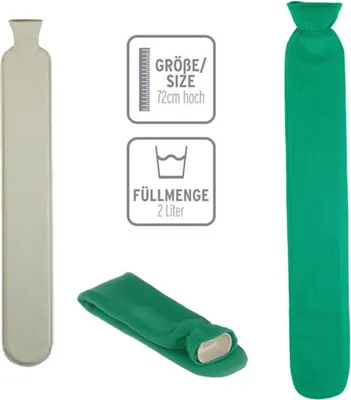 Produktbild von Wärmflasche XL 2 Liter Schlauch Extra Lang Bezug Grün 72cm