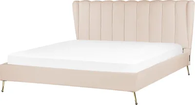 Obrázok produktu pre BELIANI Posteľ béžová zamatové čalúnenie 180 x 200 cm zlaté kovové nohy prešívané čelo s USB portom moderný glamour štýl spálňa