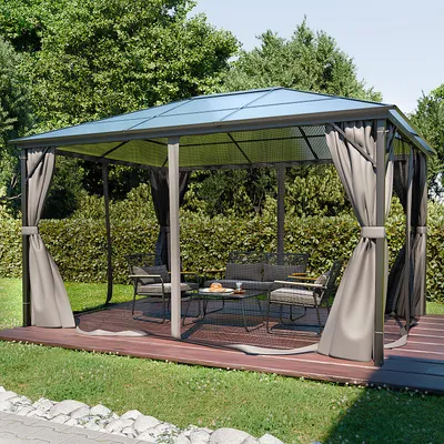 Produktbild von GARMIO® Pavillon 3x4m Garten Überdachung mit Polycarbonat - Dach & Moskitonetz, Seitenteile wasserdicht in anthrazit, mit Metallgestell & Aluminiumrahmen, für Outdoor
