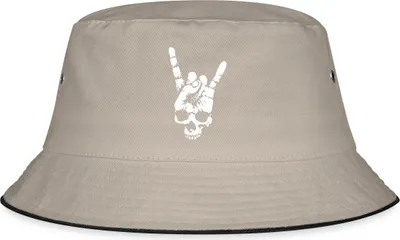 Produktbild von Spreadshirt Heavy Metal Totenkopf mit Teufelshörner Hand Fischerhut, S/M (Caps), Khaki/Schwarz