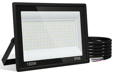 Immagine prodotto di Eikuavons, faretto LED da esterno, 100W, grado di protezione IP66, angolo di illuminazione 120°, luce bianca fredda 6000K, cavo di 1 metro senza spina, confezione da 5 pezzi
