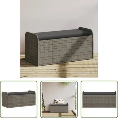 Produktbild von The Living Store Sitzbank mit Stauraum & Kissen Grau 115x51x52 cm Poly Rattan