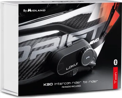 Immagine prodotto di Midland - Interfono Moto Bluetooth Coppia Lokui K30, Auricolari Casco Moto Universali e Impermeabili, Portata 800m per 2 Persone, Batteria 10H, Cancellazione Rumore DSP, Altoparlanti Hi-Fi e Microfoni
