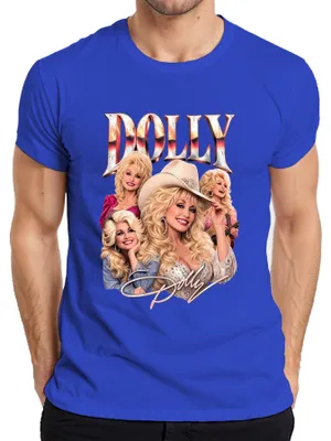 Obrázok produktu pre Tričko s potlačou Dolly Parton, country hudobná legenda, westernová dievčina, Nashville, pánske, modré, veľkosť S