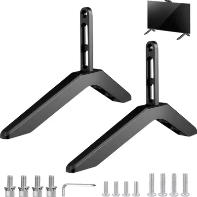 Produktbild von Universal TV Standfüße, TV Sockelfüße Ersatzhalterung TV Ständer mit Antirutsch-Pads & Schrauben für 32 bis 65 Zoll LCD LED Plasma Fernseher, Schwarze TVs Ständerbeine